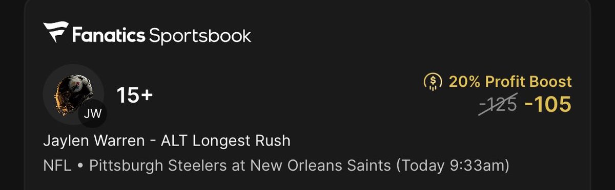PitchsideEdge's tweet photo. Our plays:

1u Jaylen Warren longest rush 15+ yards
0.5u Warren anytime TD
0.5u Warren o94.5 rush &amp; receiving yards https://t.co/X1C4oon2SC