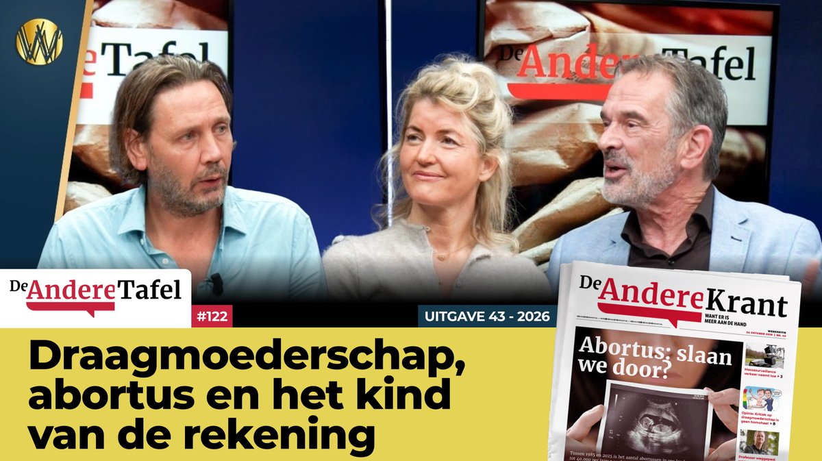 AndereKrant's tweet photo. In de 122e aflevering van De Andere Tafel ontvangt presentator Sander Compagner Esther Hendriksen, beleidsmedewerker medische ethiek van de Tweede Kamerfractie van Forum voor Democratie, en columnist van De Andere Krant Pieter Stuurman. Hendriksen schreef in de meest recente Andere Krant een opinieartikel over draagmoederschap, waarin ze betoogt dat voorbijgegaan worden aan de rechten en het welzijn van het kind. Het gesprek gaat ook over de abortuspraktijk en de wettelijke termijn tot waarbinnen abortus in Nederland wordt uitgevoerd.

Bekijk hier de video: https://t.co/A6RkBLOY6H