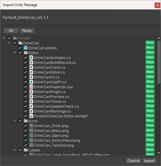 Pyrite9_VRC's tweet photo. [Update] Drink Can v0.1.1 is out
The Oct 25 file did nothing on import in Unity. Sorry!
If you downloaded it on Oct 25, please re-download it (nothing else changed).
Thanks to the user who reported it!
https://t.co/aQEAcmsuWY
#VRChat https://t.co/7Vu8KV6e0G