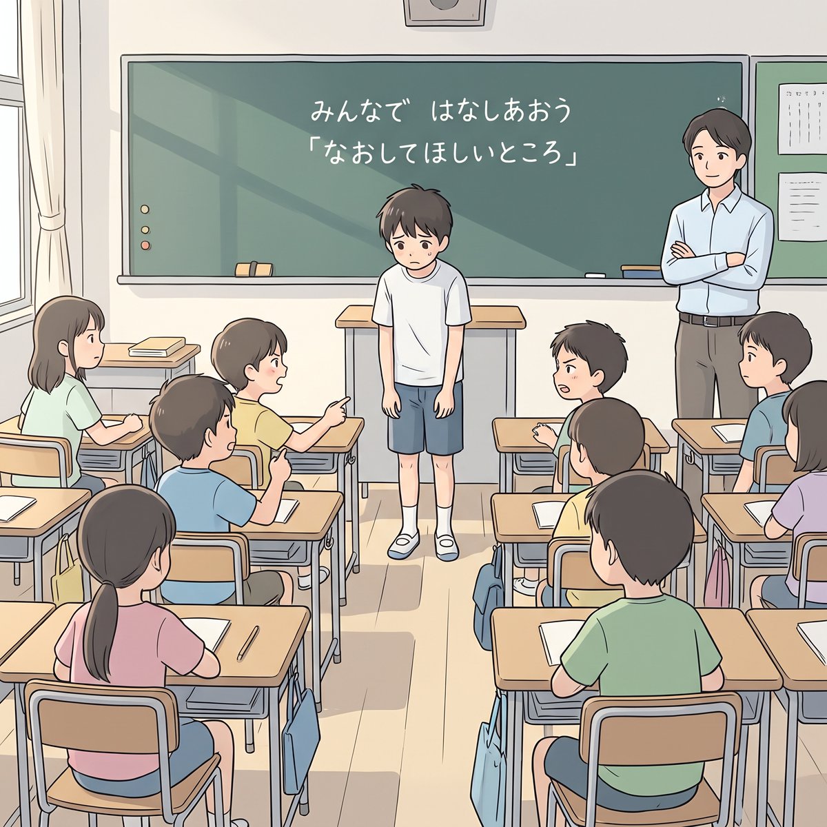 talk_Nobu's tweet photo. 担任「お前たち、Aをいじめてるらしいな！」
いじめっ子グループ
「いや、注意してただけですよ」
「Aも悪いんです」
「あいつ空気読めないから」
「他のやつも困るっていました」
「うちらだけ悪いわけではないです」
担任「とにかく嫌がらせはやなさい。Aのことは明日クラスで話し合うから」
↓↓
担任「Aへの悪口は許しません。そこで今日は、Aに直してほしいことを伝える会を開きます。悪口ではなく、言いたいことを伝えて改善しましょう」
いじめっ子グループ
「Aさんは空気が読めるようになってほしいです」
「急に話に入ってくるのが嫌です」
「先生の話を聞いてない時があります」
・・・
担任「わかった。Aも今後は気をつけて生活していこう」
A「明日からもう学校には来ません…」
担任がいじめを悪化させる。嘘のような、本当の話