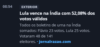 conservagooner's tweet photo. Gente por quê será que o Lula venceu na Índia? rs https://t.co/FJAf2J6Yjn