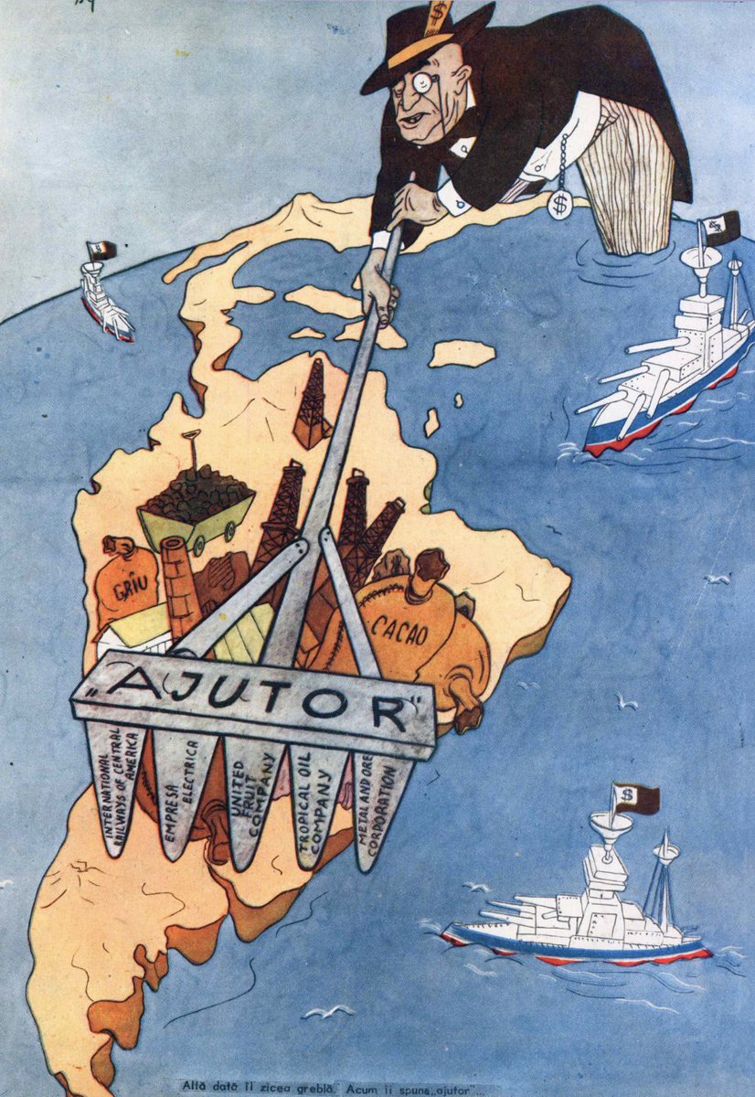 propagandopolis's tweet photo. Communist Romanian cartoon (1954) showing an American capitalist looting South America https://t.co/mQdpysyTER