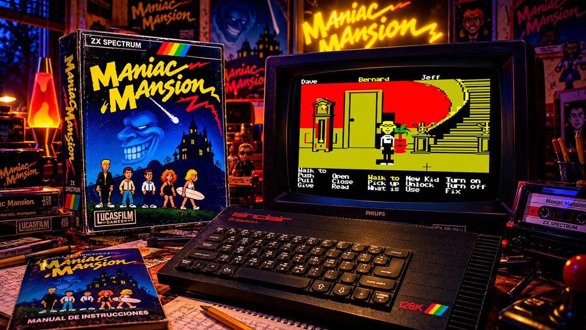 mundospectrum's tweet photo. ¡BOMBAZO! 🤯
En Primicia: MANIAC MANSION llega al ZX Spectrum.
Un sueño hecho realidad para muchos. 🥹
No te pierdas nuestro vídeo y descárgalo aquí: 👇
https://t.co/MaBKGS69Fh

#maniacmansion #spectrum #zxspectrum https://t.co/XH8Ega0YTN
