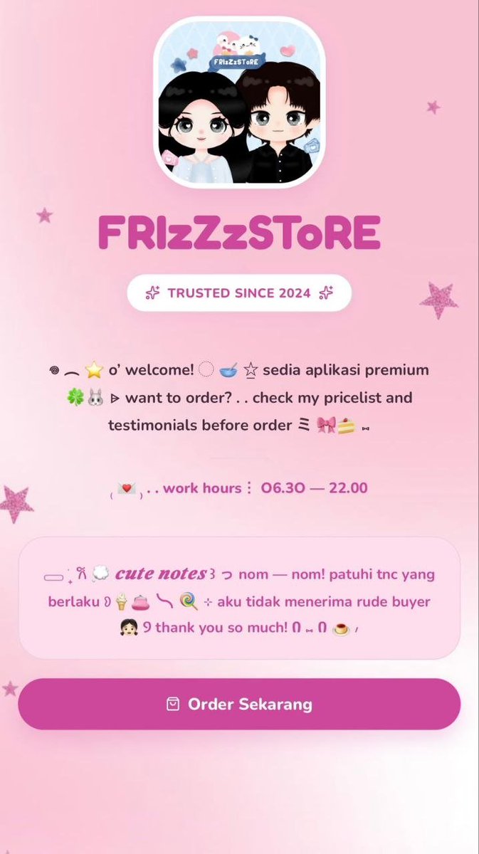 sertud's tweet photo. halloww ini cara pake webku yaaa

caranya⁉️
1. klik link webnya https://t.co/a8y2WyOi56
2. order skrng
3. klik pricelist
4. pilih 4pp yg kalian mw buyi
5. klik tanda (+)
6. otomatis ada plihan durasi, tinggal pilih ajah
7. klik order via WA

note: cek testii di @sujungshi https://t.co/Oxxw5MtoDj