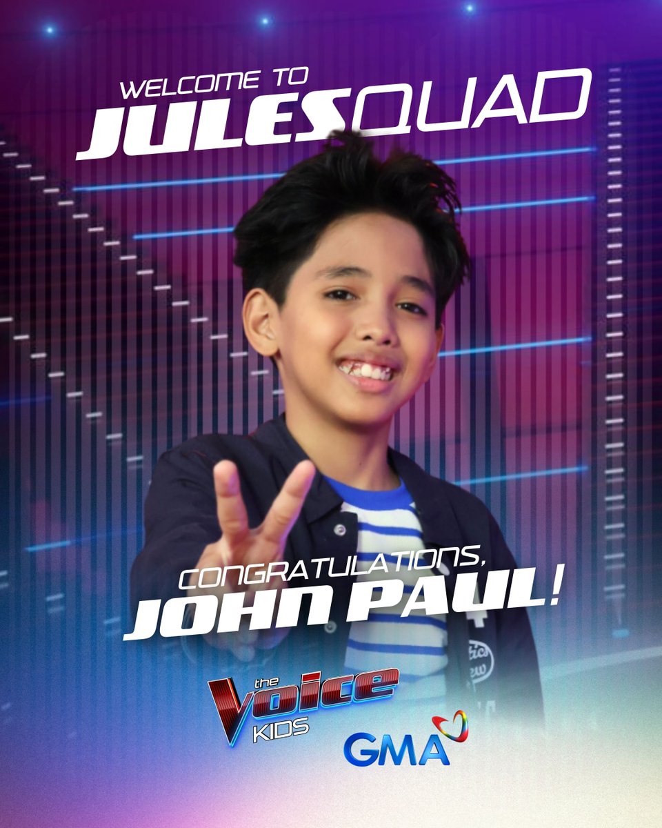 _TheVoiceKidsPH's tweet photo. Welcome to #JuleSquad, John Paul Miguel! 👏 

 #TVKCoachFinalPicks
#TheVoiceKidsGMA | Sundays at 7:15 PM on GMA 🎤 https://t.co/OZbqGJzDjy