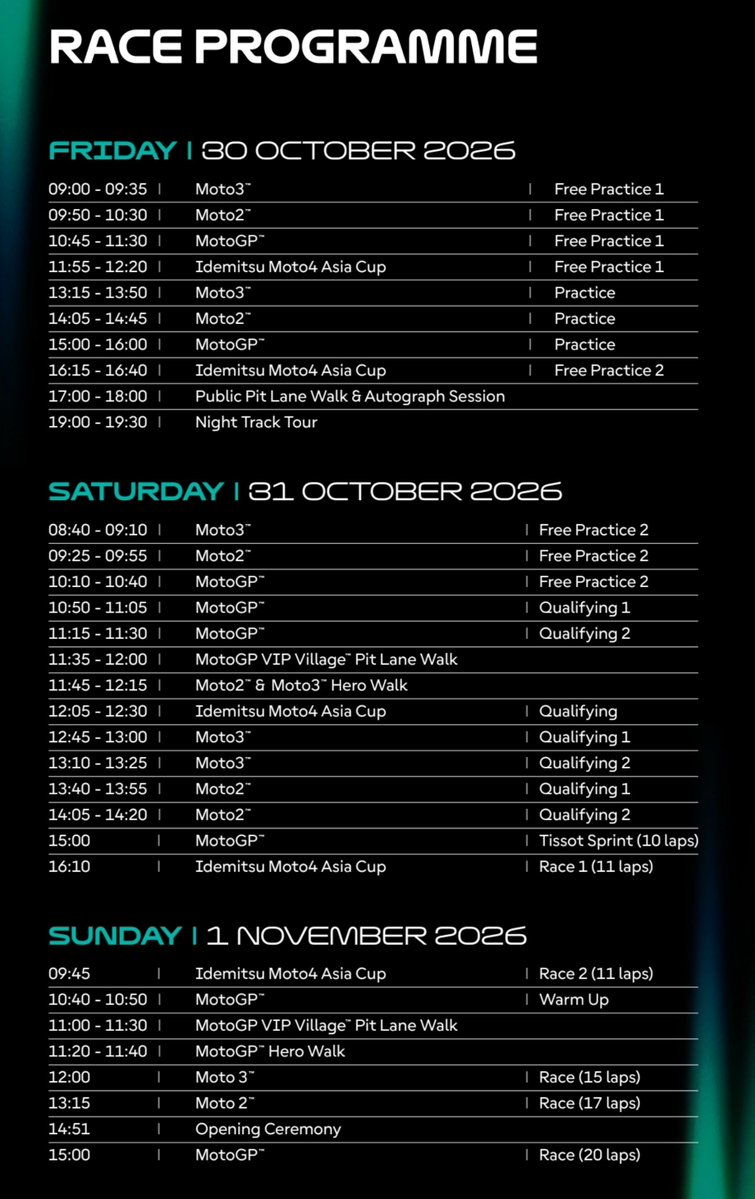 saynoto52's tweet photo. Malaysia GP 2026 full schedule &amp; access to circuit 🏍
#MotoGP #Sepang #PetronasGPofMalaysia https://t.co/AMCqf8PfGq