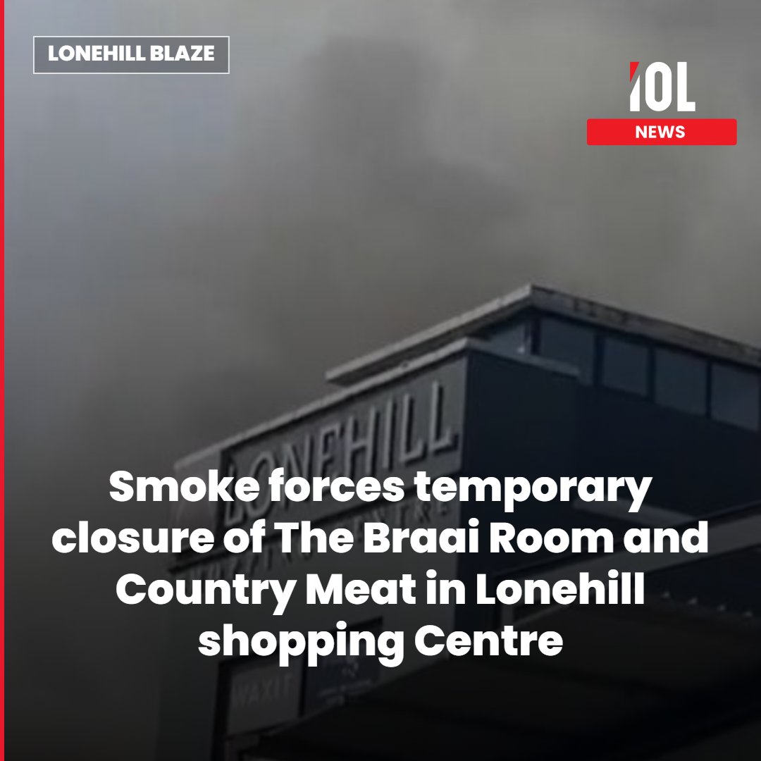 IOL's tweet photo. Smoke forces Sunday closure of The Braai Room and Country Meat in Lonehill

Sparked by a kitchen extractor fan blaze around 8:30am, dense lingering smoke forced Lonehill Shopping Centre's Braai Room and butchery to shut on Sunday, with emergency responders reporting zero injuries. 
Read on: https://t.co/3SWkpDvV1S
#Lonehill #TheBraaiRoom #CountryMeat #LonehillShoppingCentre