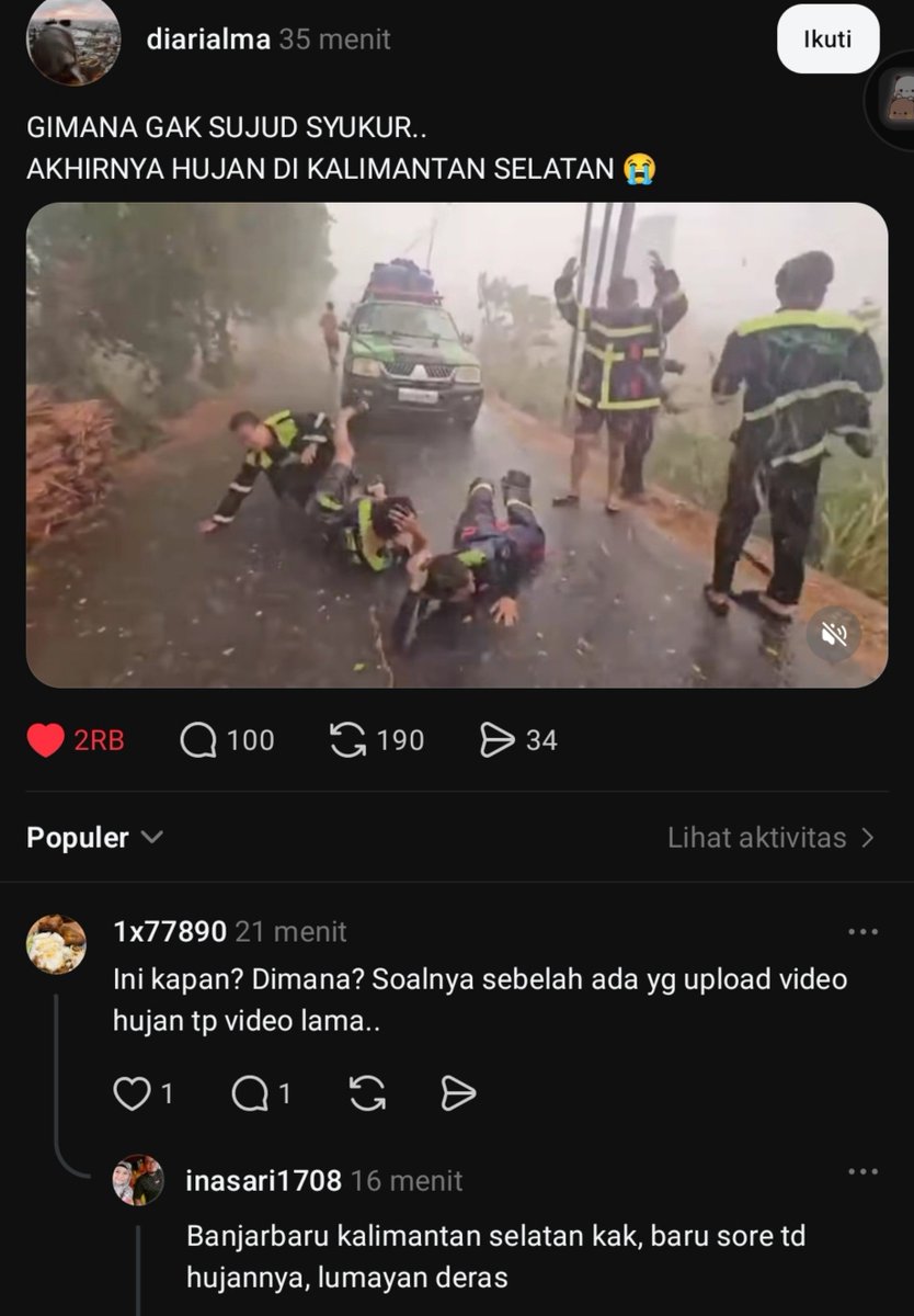 dellunera's tweet photo. NANGIS BANGET LIAT INI 😭💔
allhamdulillah Kalimantan selatan di guyur hujan 🥹🫂 https://t.co/r5Q6HSSXSt