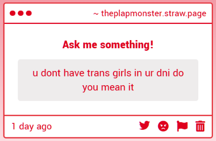 flutterraped's tweet photo. Trans girls are generally for the most part cool people when they don't rub it in my face or are constantly implicatively validity seeking. I like their music a lot https://t.co/DkoYawukP8
