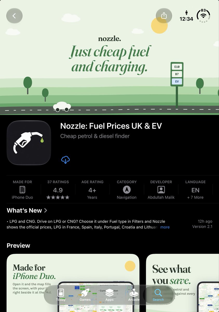 nozzleapp's tweet photo. Nozzle has gone European! 🇪🇺

Now covering fuel prices in France, Spain, Italy, Portugal, Croatia and Lithuania, along with UK!

And now on iPhone Duo too! Unfold it for the map on one side and prices on the other.

Available right now for free! No ads, no accounts, no tracking! https://t.co/VpiWK5Gdxw