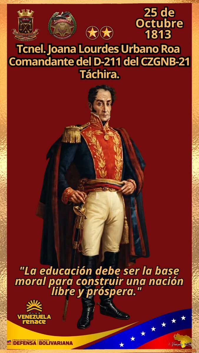 CmdteDe10496's tweet photo. ¡Honor y memoria a nuestro Libertador Simón Bolívar! 🇻🇪 Un día como hoy, 25 de octubre de 1813, la historia patria nos recuerda la importancia de los principios y valores que guiaron la gesta independentista. https://t.co/b2LC0voXFP