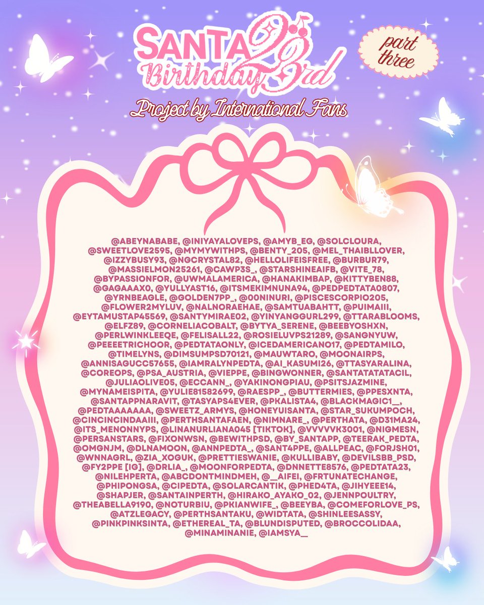 abeynababe's tweet photo. ᨳଓ Santa’s 23rd Birthday Project ꨄ
— 𝙿𝚊𝚛𝚝 𝚃𝚑𝚛𝚎𝚎: 𝚋𝚢 𝙸𝚗𝚝𝚎𝚛𝚗𝚊𝚝𝚒𝚘𝚗𝚊𝚕 𝙵𝚊𝚗𝚜🤍

📆 1–15 November 2026
📍 Wall Lobby at Grand Hall GMM

If you happen to be around, feel free to stop by, check out the project, and share your photos with us! 📸💗

A big thank you to everyone who joined this project and helped make it happen! 🤍

Special thanks to 
@lanren_popo33 and @Iammuggle142 for kindly allowing us to use their beautiful photos. We truly appreciate your kindness! 🫶🏻

#SANTA23rdSilverBurst
#Santapp #LuckySanta23
