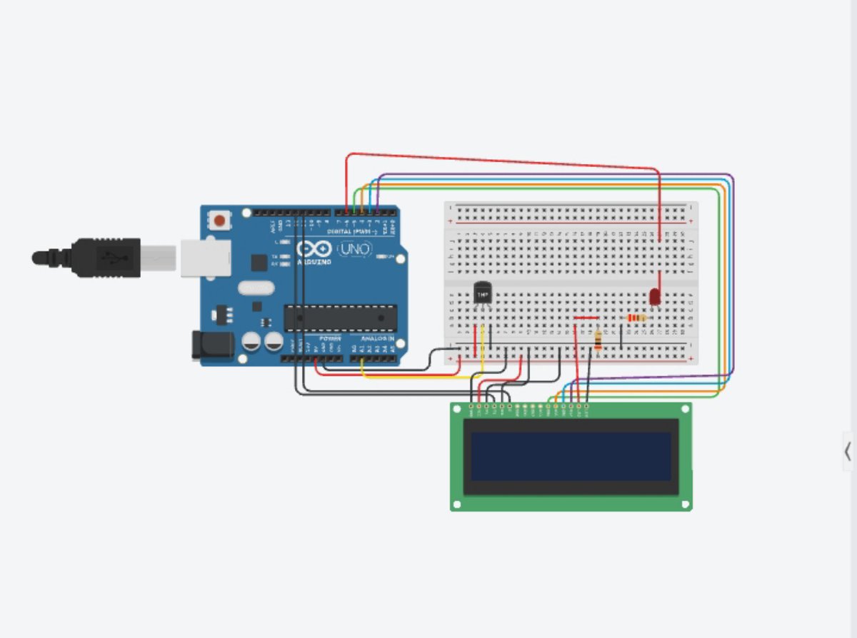 Orion_Labs23's tweet photo. Day 23: Temperature Monitoring &amp; LCD Display! 🌡️📟  @HavilahAcademy
Built a mini weather station on Arduino Uno using a 16x2 LCD screen, temperature sensor, and warning LED in Tinkercad.
🔗 https://t.co/beKqs4w03K https://t.co/mhHwkJwsIO