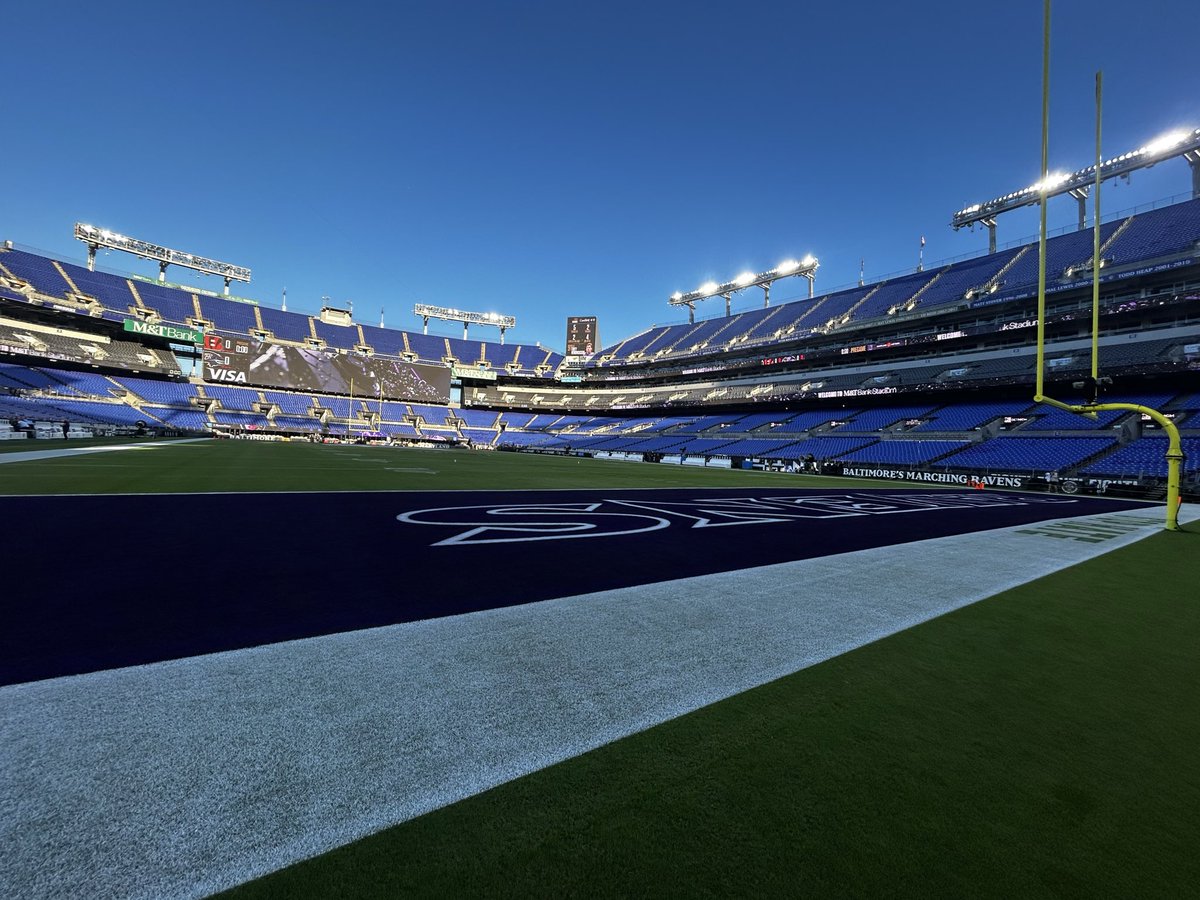 char_cliff's tweet photo. A perfect day for football in Baltimore 

Feels like temp just shy of 70 for kick https://t.co/FdTsgWZae8