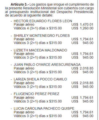 cviguria's tweet photo. En El Peruano se publicó la delegación de avanzada de despacho presidencial que acompañará a la presidenta Fujimori a El Salvador y España. En el grupo se incluye a sus comunicadoras, principalmente, entre ellas, Lucía Pacheco Quispe, hermana del diputado Marco Pacheco Quispe. 

Pacheco figura como parte del equipo de comunicación estratégica del Despacho Presidencial. Al igual que su hermano el diputado, ha trabajado por un periodo en el Congreso. En su momento, Marco Pacheco fue asesor de la entonces congresista Rossangela Barbarán, antes laboró en varias comisiones parlamentarias vinculadas a Fuerza popular. Asimismo, es dirigente del partido.