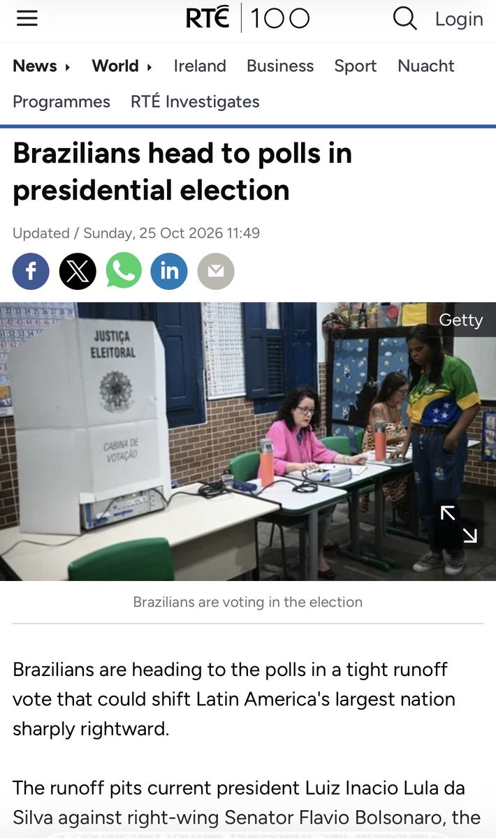 TheLiberal_ie's tweet photo. Brazilian migrants in Ireland ‘praised for going to the polls’ to try and change the direction of their country with RTE begging for Bolsonaro to go.
However, when Irish patriots demand change in Ireland, they’re called racists.
More importantly here: migrants care more about their homeland than they ever will do of Ireland.
They financially take what they can and would move on tomorrow if our economy crashed. The worst part is that most of them now have Irish passports. We need change!