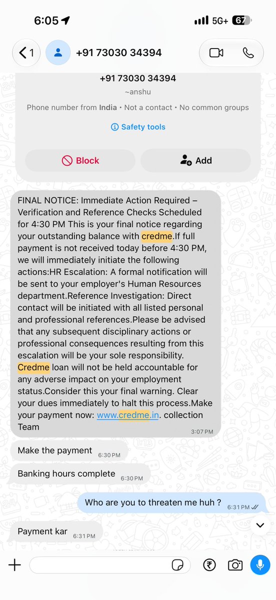 illegalpayday's tweet photo. Tried to scare me into paying... ended up being the funniest conversation of my week. https://t.co/SuFJ0sMi3H