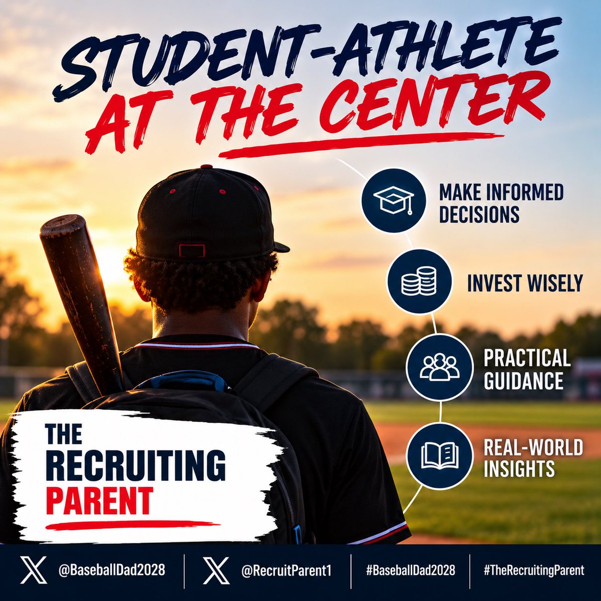 BaseballDad2028's tweet photo. ⚾ The student-athlete must be at the center of the recruiting process—and take ownership of it. Parents can guide, support, and hold them accountable, but the athlete must lead. Build independence, communicate with coaches, and own the journey.
#BaseballRecruitDad #BaseballDad2028
@BaseballDad2028
#TheRecruitingParent
@RecruitParent1
