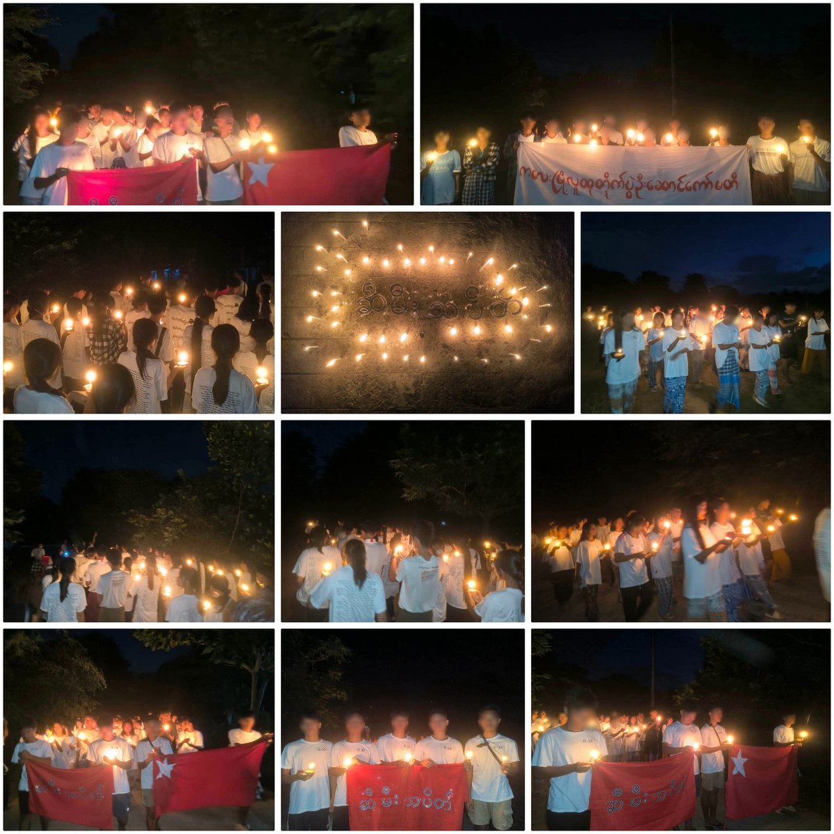 naingnaingaung's tweet photo. In Sagaing Federal Unit, despite daily terror since the 2021 regime change, Kalay Township People Strike Force held a candlelit vigil, lighting candles spelling “Oil Lamp Strike,” to mark the upcoming Thadingyut Festival.
#SagaingProtest
#2026Oct25Coup
#WhatsHappeningInSagaing https://t.co/YYMAL8oxBW