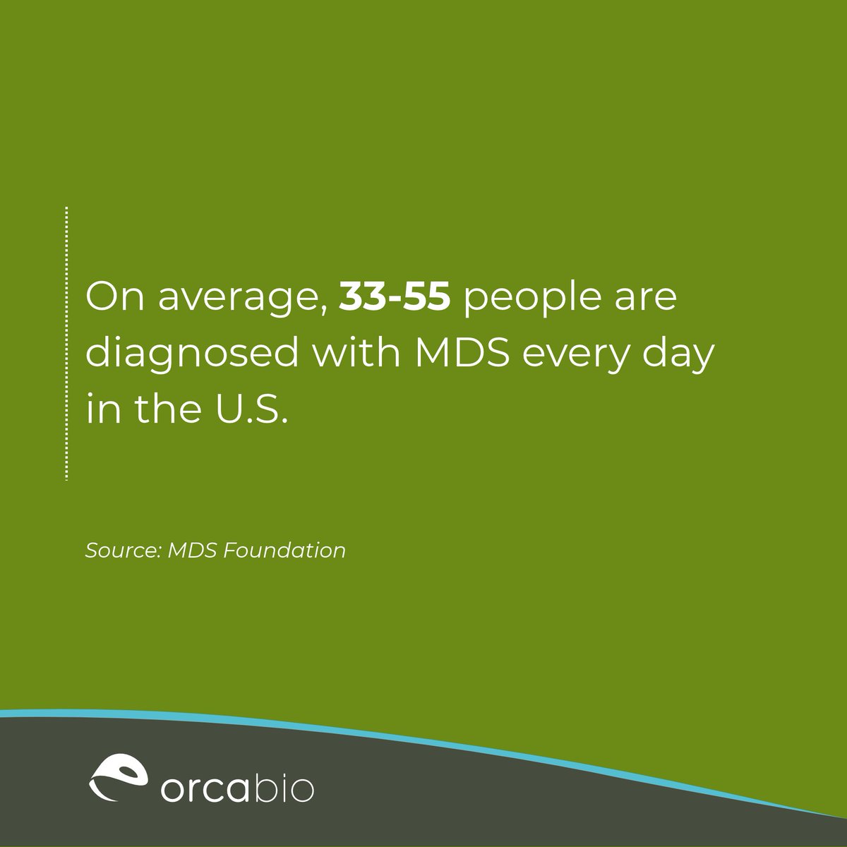 OrcaBio's tweet photo. Today is #MDSAwarenessDay, a time to recognize patients, families and caregivers impacted by myelodysplastic syndrome (MDS).  

According to @MDSFoundation, an average 33-55 people are diagnosed with MDS every day in the U.S., underscoring the continued need for effective treatment options.  

At Orca Bio, we remain committed to advancing high-precision cell therapies for patients with MDS and other blood cancers.  

#CellTherapy #Hematology #Oncology