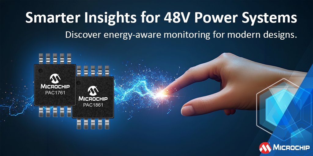 MicrochipTech's tweet photo. Energy-aware systems start with better visibility. Our PAC1761 and PAC1861 digital power monitors help detect trends, load shifts and power excursions to prevent failures. Read the blog: https://t.co/ulExiFBt4b. #PowerMonitoring #DigitalPower #SystemDesign https://t.co/vSPqfvvIWG