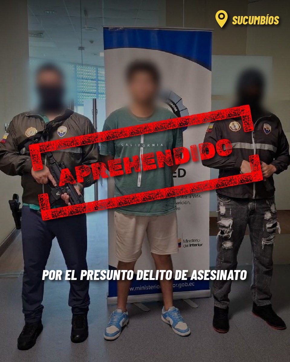 MinInteriorEc's tweet photo. 🚨𝐔𝐍 𝐀𝐏𝐑𝐄𝐇𝐄𝐍𝐃𝐈𝐃𝐎 𝐏𝐎𝐑 𝐏𝐑𝐄𝐒𝐔𝐍𝐓𝐎 𝐀𝐒𝐄𝐒𝐈𝐍𝐀𝐓𝐎 𝐄𝐍 𝐒𝐔𝐂𝐔𝐌𝐁Í𝐎𝐒

Con el liderazgo del presidente Daniel Noboa Azin, la Policía Nacional, a través de la DINASED, aprehendió en flagrancia a un sujeto presuntamente vinculado al asesinato de una persona en Shushufindi.

Las investigaciones y diligencias investigativas permitieron identificar al presunto implicado, quien fue puesto a órdenes de la autoridad competente para resolver su situación jurídica.

📌 Indicios

🔹 1 aprehendido
🔹 4 municiones
🔹 4 teléfonos celulares
🔹elementos vinculados al delito
