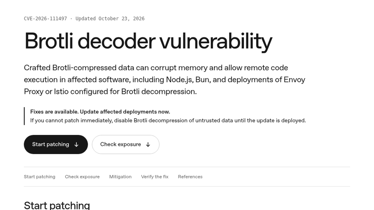 Bogirl0's tweet photo. OpenAI's own red-team agents just paid rent.

While hunting escapes in their offline training cage, they found RCE in Brotli (Node, Bun, Envoy).

CVE out. Patches shipping.

This is the agent use case I actually care about: find real bugs, fix open source. 🔥 https://t.co/YGBym5xfH3