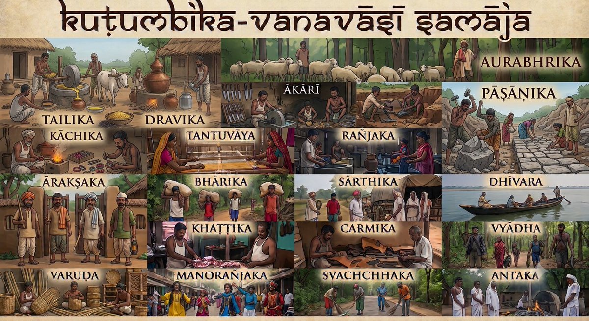 shastrika_guru's tweet photo. Illustration of Kuṭuṁbika-Vanavāsī society

• All Jātis of this Samāja paternally descend from Kuṭuṁbika tribe

• Due to remote, peripheral and itinerant occupations, they had close associations with Vanavāsī directly

#SouthAsia https://t.co/g4lJh54JM1