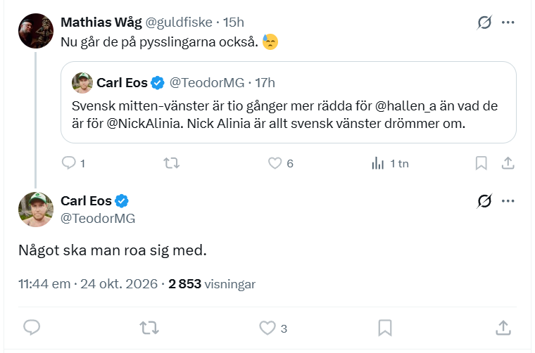 Jeff_Ahl's tweet photo. Carl Eos och Oikos lajvar att de är vänsterns värsta mardröm. Samtidigt är både Carl Eos och Mattias Karlsson, även känd som Expo-Karlsson m.h.t. sina kopplingar till Expo, väldigt tjenis med extremvänstern. https://t.co/dgY2rAwhw0
