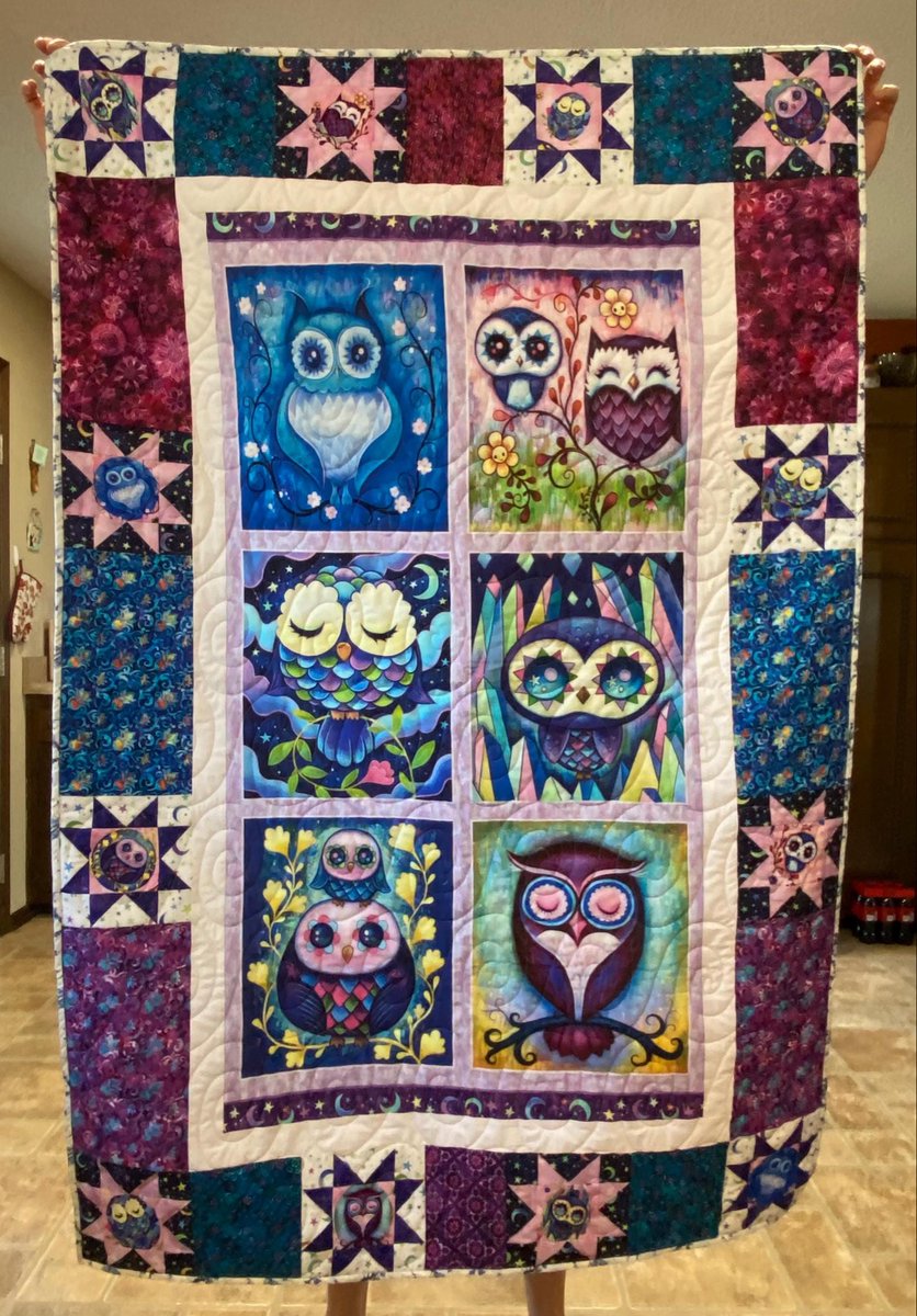 CatReal's tweet photo. Beautiful Owl Themed Quilt available. #etsy #quilts #owls #wildlife #birds #gift  #purple #blue https://t.co/X08XjGez0l