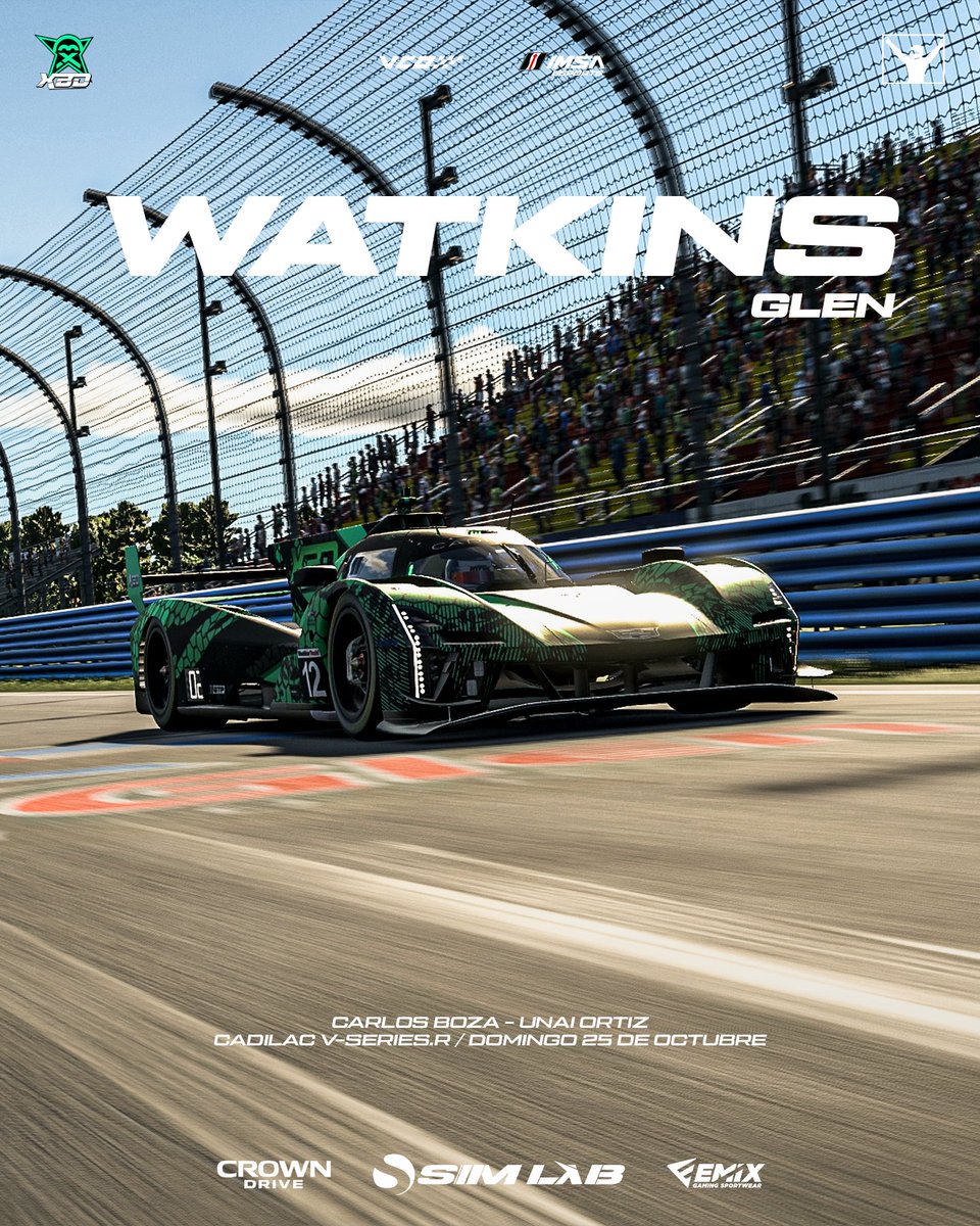 xbdracing's tweet photo. 🆙 Round 3 of the IMSA Esports Championship! We're back on the official IMSA stage.
From the legendary Watkins Glen 🔥
👥 @ByLiyo & Unai Ortiz
📆 25/10 - 19:45 aprox
📍 Watkins Glen
📹 Team https://t.co/tt7BYEOywE
📹 Official https://t.co/Ujko5hALqP
#GreenPower #GoXBD #SimLab https://t.co/9RU0W88vRV