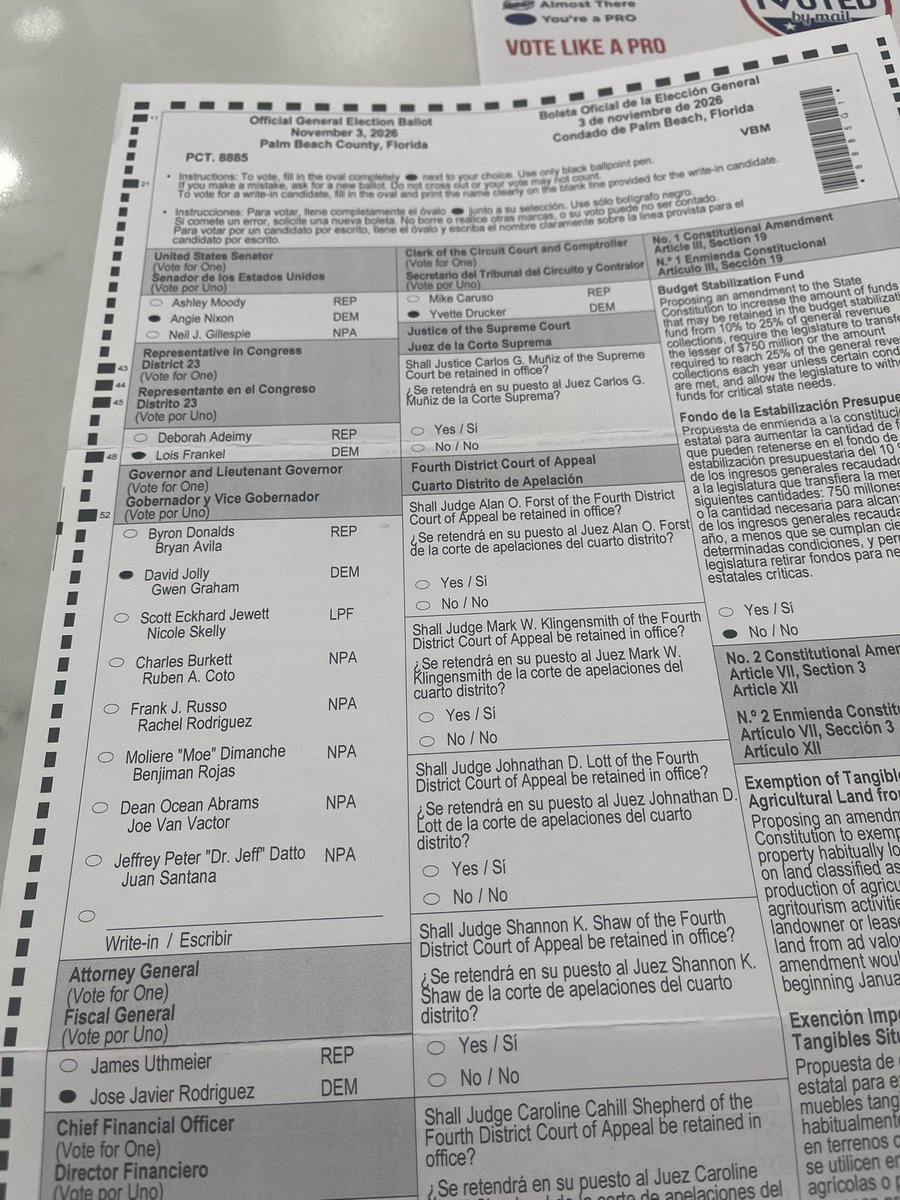 msleen1970's tweet photo. I did my part and will drop it off at the Supervisors election tomorrow morning when I get off work. Floridians what are you waiting for? Go out and vote and break that 30 year cycle. https://t.co/ApJXtlijaE