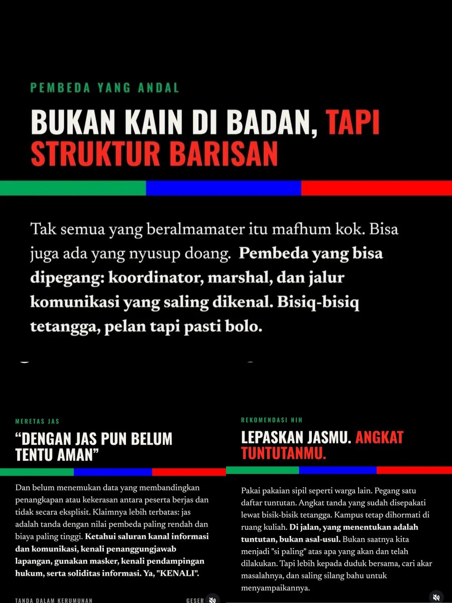 ejaaipongg's tweet photo. 🚨🚨 BREAKING. 🟢🔵🔴

MOHON SEBARLUASKAN.

PESAN DARI GEJAYAN MEMANGGIL

Utuk teman teman yang nnti tgl 28 oktober 2026 mau demo.  

LEPASKAN JAS MU, ANGKAT TUNTUTANMU. 

📷 : Gejayanmemanggil https://t.co/tgdPxzUxhX