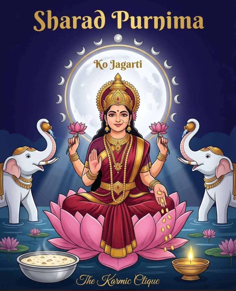 Lovepettyquotes's tweet photo. On #Sharad_Purnima , the universe overflows with grace.

Mā Lakshmi showers abundance on the vigilant seeker.

The nectar of SriKrishna's cosmic Raas Leela heals the soul with pure spiritual bliss.

The full moon illuminates our consciousness with its 16 divine virtues.

🙏🪷🌝 https://t.co/1gso00OIMs