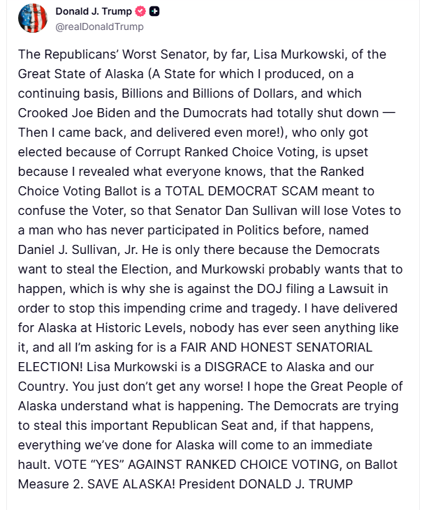 jamiedupree's tweet photo. While you were sleeping, Trump was going after Sen. Lisa Murkowski R-AK https://t.co/Iqe8GKdXsp