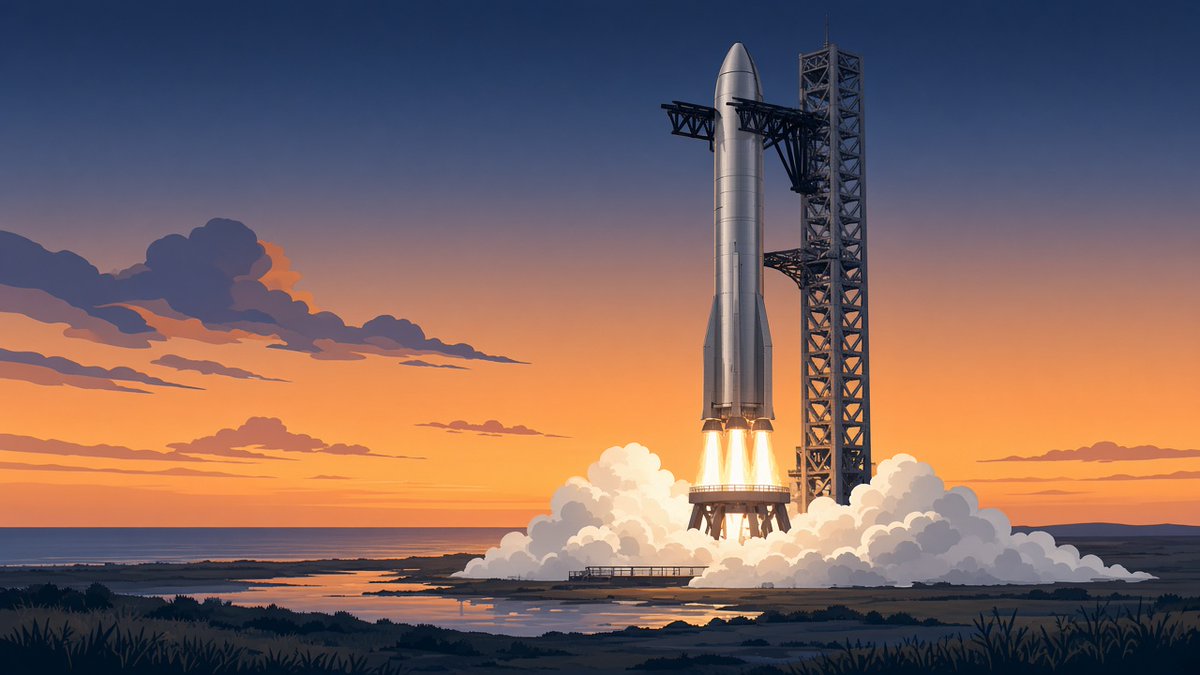 quaxxx80's tweet photo. Booster 22 just lit up on Pad 2 at Starbase 🔥

That was the last big ground test for the booster before Flight 15, the one where SpaceX wants to catch both the booster AND the ship with the tower. Ship 42 still needs its own static fire.

Airliners get engine ground runs too, usually after maintenance. Nobody's bolting a 33-engine booster to the ground though 😄

My girls and I watch the Starship launches together. Double catch on the first try: yes or no?