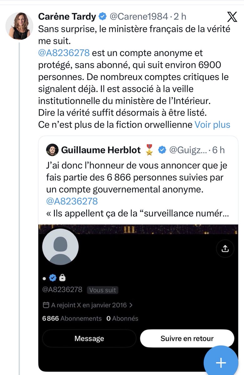 ame_ism's tweet photo. 🚨Les amis, j’ai « l’honneur » de vous avertir que vous êtes en train de tomber dans un énorme Honey Pot 🍯

Je ne sais pas d’où est parti cette rumeur du « compte de surveillance » du Ministère de l’Interieur, mais il est manifeste qu’il s’agit d’une campagne coordonnée (bots, amplification, post IA, même éléments de langage)

Le but ? Vous faire tous réagir en taguant le compte en question. 

C’est précisément le principe du honeypot : attirer volontairement les interactions pour identifier les acteurs influent, cartographier leurs réseaux, et analyser leurs réactions. En le mentionnant, vous contribuez vous-mêmes à alimenter cette cartographie.
 
Et quoi de mieux pour cartographier les comptes méfiants à l’égard du Gouvernement que de nous lancer une rumeur du « mystérieux compte de la place Beauvau » 🤖😎 ? Avouons-le : c’est assez malin ! Limite trop malin pour que cela vienne de l’Elysée - et pourquoi pas nos amis-russes, pour une fois ?. Allez savoir 😏

Bref : arrêtez de le taguer. Des « faux comptes de surveillance du gouvernement » il en existe des centaines de milliers. Au moins huit services et sous service du Ministère de l’Interieur font de la surveillance numérique via des réseaux de bots (VigiRep, DNRT, DGSI, OFAC, ect). Il y en a au Quai d’Orsay, à l’Elysée, Matignon (SIG), à la SGDSN (Viginum), à l’Armée… Macron a placé des fermes à trolls partout. 

Si ils veulent vous surveiller en toute discrétion, ils ne prennent pas autant l’apparence de bots et sont supprimés une fois découvert (pour en recréer dix derrière). Ce A’8***** est juste un bon gros pot de miel. 

Et no panic : c’est normal d’être « surveillé » sur un réseau ouvert. L’Etat n’est pas le seul à le faire, des chercheurs et beaucoup d’entreprises privées le font. Si vous craignez d’être suivi : VPN ! Mais ces bots n’ont, apriori, pas encore la capacité d’infiltrer vos conversations privées. 

Ils cartographient des réseaux en fonction de ce que vous publiez publiquement. Avec ce qu’il se passe en ce moment, les fermes à trolls de la macronie doivent tourner à plein régime. Le mieux est de les ignorer. Et surtout : ÉVITEZ DE LES TAGUER 💁🏻‍♀️

@mmtchi