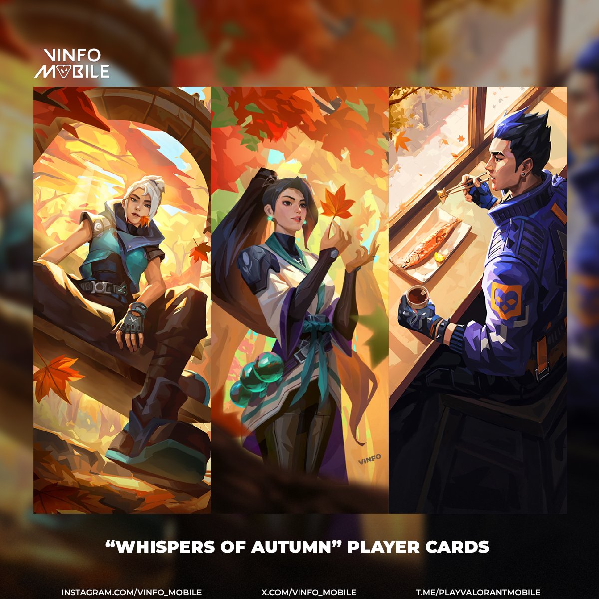 vinfo_mobile's tweet photo. All other “Whispers of Autumn” Player Cards. #ValorantMobile https://t.co/TcnuQqQvU1