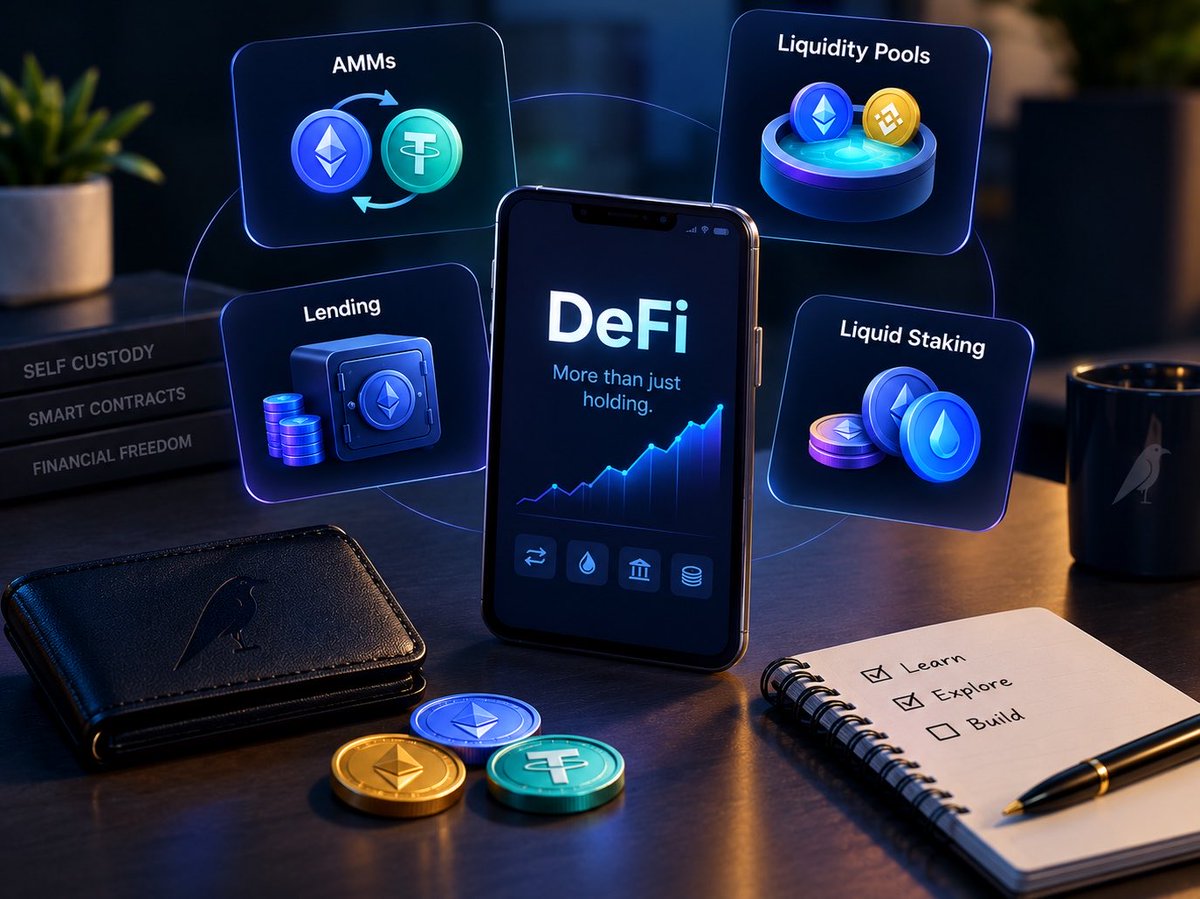 ZeeXeeUthman's tweet photo. Day 16/30 Learning with @RavenNetworkHQ 🦅
 
What if your crypto could do more than sit in your wallet?

That’s where Decentralized Finance (DeFi) comes in.

DeFi uses blockchain protocols and smart contracts to provide financial services without relying on traditional intermediaries.

Here are four concepts worth understanding:

AMMs: Automated Market Makers use mathematical formulas to facilitate token swaps without traditional order books.

Liquidity pools: Users deposit token pairs to help facilitate trades and may earn fees. However, price changes can lead to impermanent loss.

Crypto lending: Users can deposit crypto as collateral to borrow assets such as USDT or USDC. If collateral loses too much value, liquidation may occur.

Liquid staking: Users stake eligible tokens and receive liquid staking tokens representing their staked positions. These tokens may be usable in other DeFi protocols, depending on compatibility and risk.

Each mechanism creates new ways to use crypto, but each introduces risks, including smart contract vulnerabilities, volatile prices, and potential losses.

Here’s something worth reflecting on:
DeFi makes financial tools more accessible, but accessibility doesn’t automatically mean safety.

Before chasing a yield, do you understand where it comes from, what risks you’re taking, and how much you could lose?

Day 16 of learning with @RavenNetworkHQ