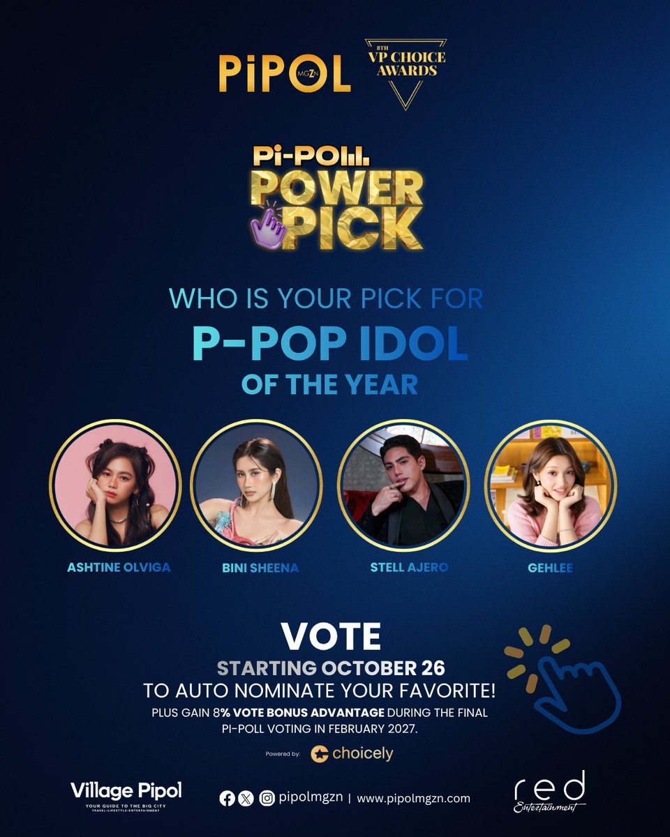 vpchoiceawards's tweet photo. MEET THE 8TH VPCA #PiPoLLPowerPick P-POP IDOL OF THE YEAR PICKS!

Will you choose Ashtine, Seena, Stell, or Gehlee?

MAKE YOUR PICK! Voting officially opens tomorrow, October 26, at 12:00 noon via the official Web Voting Portal.

Vote here: https://t.co/bhoFAqkZP3

Want to know how to nominate and vote through Pi-PoLL Power Pick? Read the complete mechanics here:
https://t.co/wNhj0uU9MI

#8thVPChoiceAwards #PIPOLmgZn #VPChoiceAwards