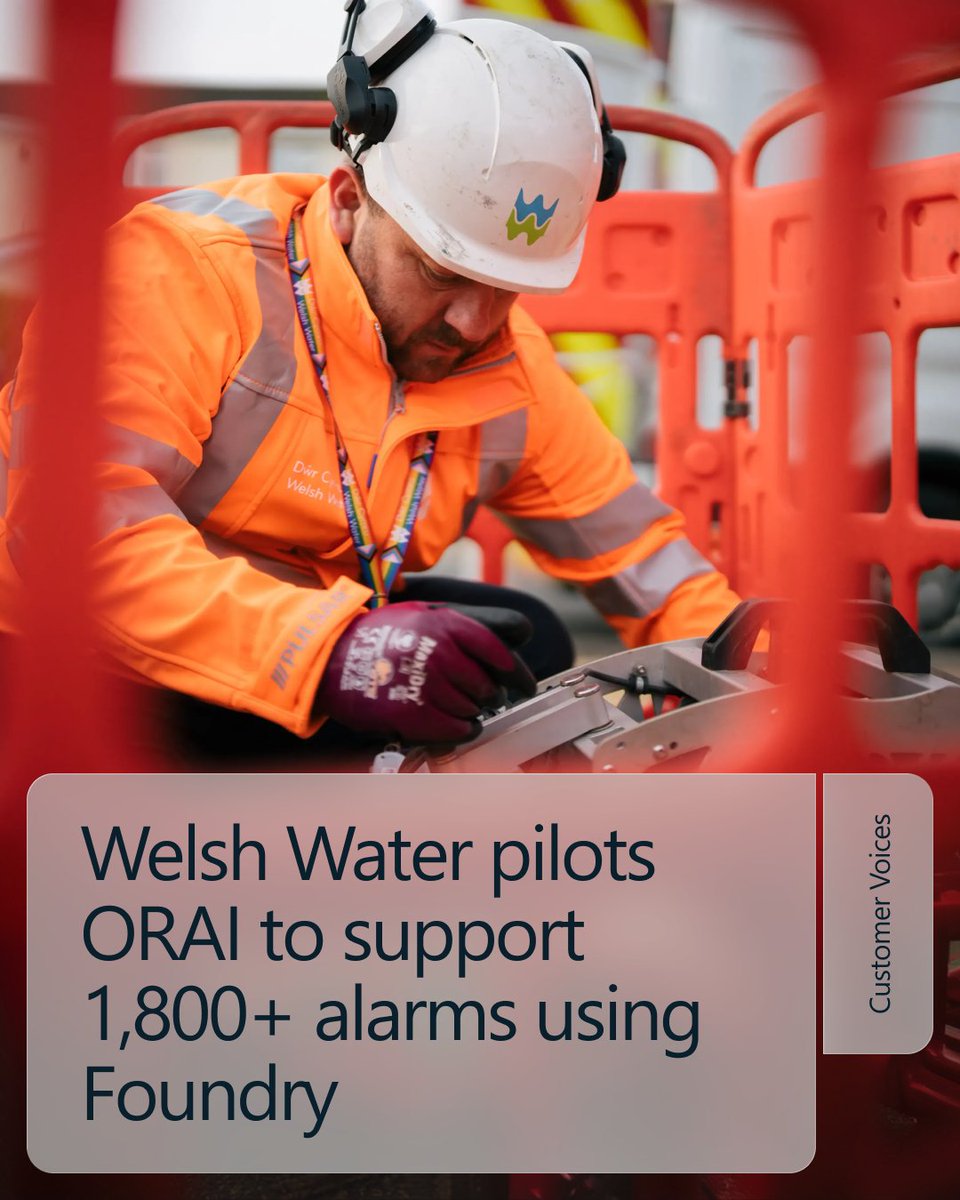 MicrosoftUK's tweet photo. .@DwrCymru Welsh Water can face 1,800+ alarms on difficult days. 

See how ORAI, built on Foundry and Fabric, is being introduced as governed, human-led operational AI: 

https://t.co/qQ2y3Q7x9Z https://t.co/NT9aMmYk1C