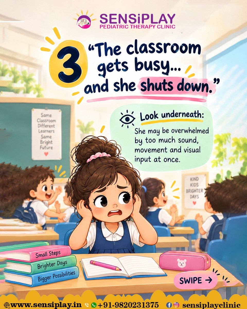 SensiplayClinic's tweet photo. 𝐍𝐨𝐭 𝐚𝐥𝐥 𝐜𝐥𝐚𝐬𝐬𝐫𝐨𝐨𝐦 𝐬𝐭𝐫𝐮𝐠𝐠𝐥𝐞𝐬 𝐚𝐫𝐞 𝐝𝐞𝐟𝐢𝐚𝐧𝐜𝐞—𝐬𝐨𝐦𝐞𝐭𝐢𝐦𝐞𝐬, 𝐢𝐭’𝐬 𝐬𝐢𝐦𝐩𝐥𝐲 𝐬𝐞𝐧𝐬𝐨𝐫𝐲 𝐨𝐯𝐞𝐫𝐥𝐨𝐚𝐝.
#SensoryProcessing #PediatricTherapy #SensiPlay #SensoryNeeds #ChildDevelopment https://t.co/socGuYtKgF