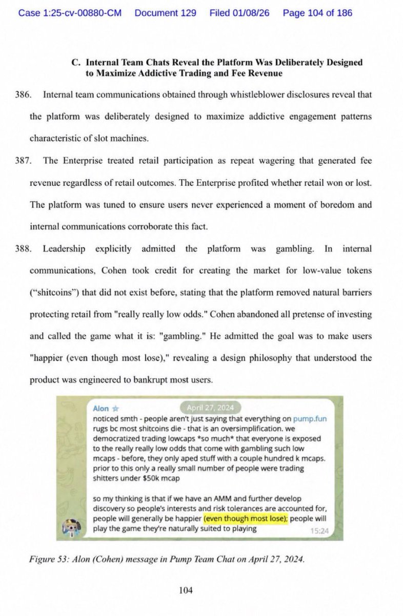Mavericks100xs's tweet photo. BREAKING NEWS on @Pumpfun 

‘Internal team chats reveal the platform was deliberately designed to maximize addictive trading and fee revenue’ 

Designed to extract !

Please sue these Mferfkers to oblivion @BurwickLaw @SECGov @FBI https://t.co/QQh0qRaAdr