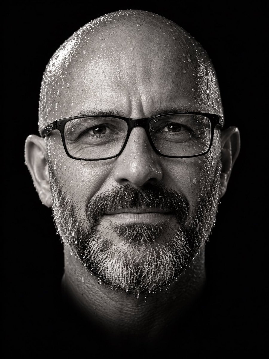 philipc6769's tweet photo. A beautiful prompt from @tetro_silva 
@MFH_1984 @RitaRil64353621 @keepcalmandMAGA 

Prompt:

"Without changing my facial features, create a high-contrast black-and-white close-up portrait of my face. Use a 35mm portrait-lens look with sharp 4K-quality details.
Give me a proud, strong expression with realistic water droplets on my face and wet hair framing it. Use deep black shadows in the background so that only my face is visible and sharply defined. Keep my identity and natural facial structure exactly the same. Add tasteful lashes.
Vertical 3:4 ratio