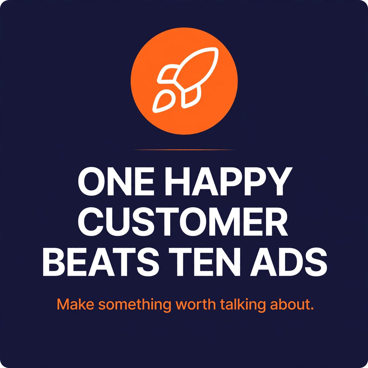 StartupMKT_'s tweet photo. The best marketing is a customer who tells the story for you.
One happy user beats ten ads nobody remembers.
Make something worth talking about, then give people a reason to talk.
Follow @StartupMKT_ — one founder playbook every day on building something worth buying. https://t.co/nSjahfebmE