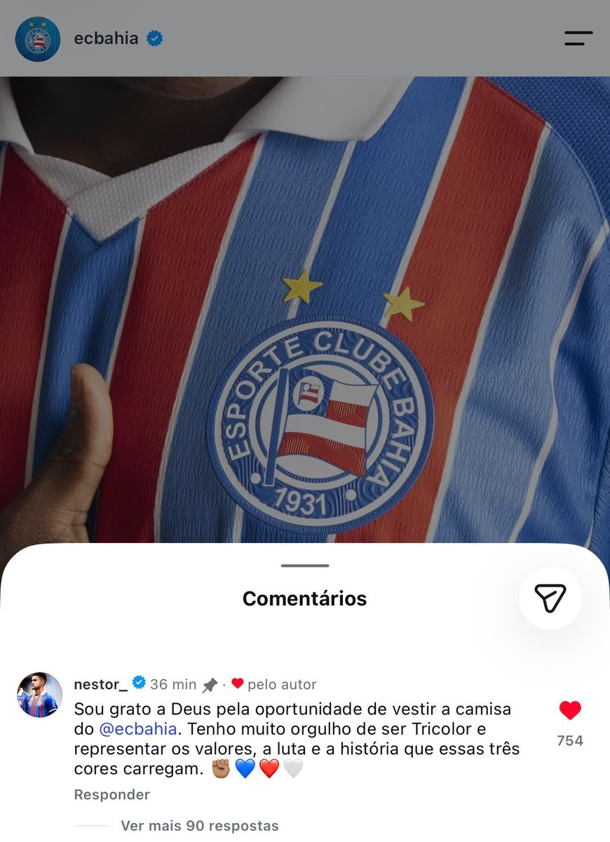 voudebahea's tweet photo. 📲 Nestor responde ao post do Bahia no IG: “Sou grato a Deus pela oportunidade de vestir a camisa do Bahia.

Tenho muito orgulho de ser Tricolor e representar os valores, a luta e a história que essas três cores carregam. ✊🏽💙❤️🤍” https://t.co/N3SgpckmQI
