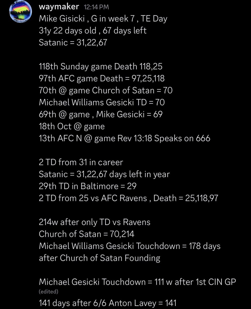 waymakerlil's tweet photo. Gesicki completes Church of Satan Script  
#Gematria #NFL #WhoDey https://t.co/40CDgSvZRd