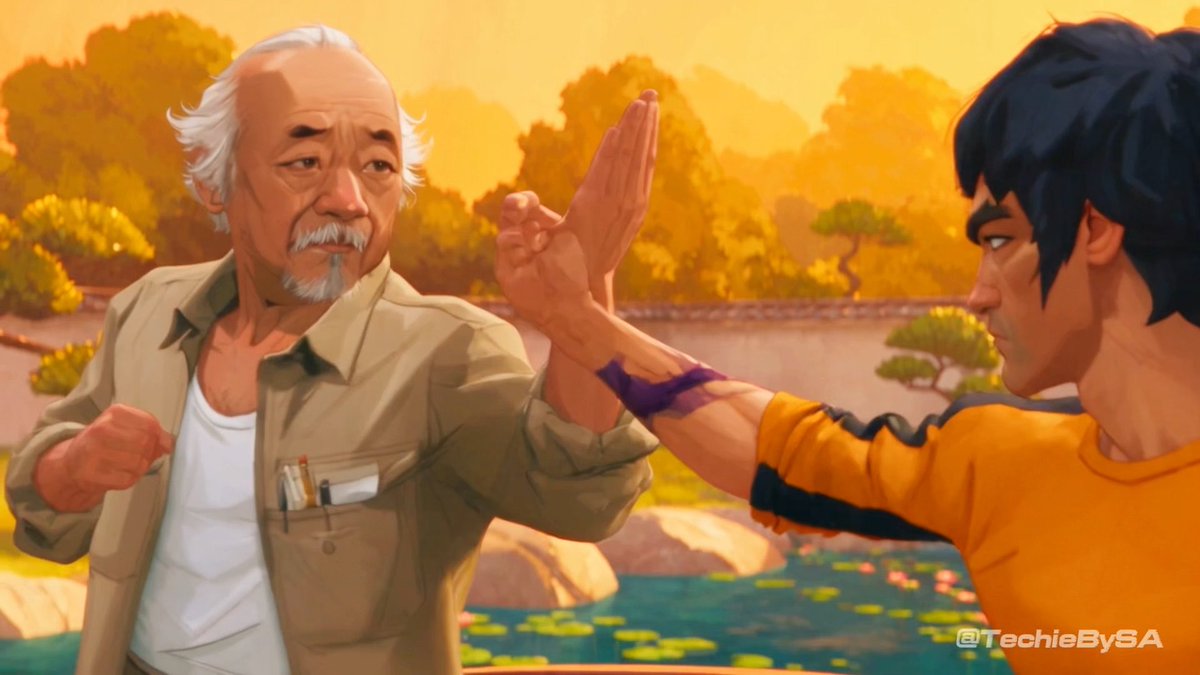 Anime Bruce Lee vs Mr. Miyagi koi-pond fight (Seedance 2.5) by @TechieBySA