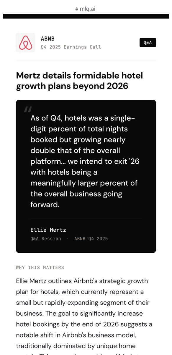 BowTiedBroke's tweet photo. Here is what is really happening. Airbnb is a publicly traded company in a non-growth market at this point (residential short term rentals). The CEO (Mertz) stated their plans. Chesky (founder) compares their current situation to Amazon when AMZN solely sold books then pivoted to many other niches. Airbnb can’t grow in the vacation rental industry anymore because they’ve already maxed it out. 

The problem that Airbnb encountered was the experience from host to host was completely different. Some host rules: “Shut the door, have a safe trip home”. Others: “Wash the dishes, pull all sheets & put them in washer, start washer, put your trash in can (normal request), haul the trash can down the 50 yard driveway to the road next to mailbox (not normal)” The problem was/is: Zero consistency. The guest experience is NEVER the same from one home to the next. And that creates problems. Just look at all the comments in these original posts from yesterday about various guest experiences. 

How do you streamline that experience if you’re Airbnb? You move to the hotel model. Or the “McDonald’s model” as I refer to it as. You know that McDonald’s hamburger you get in Iowa is going to taste the same as one that you get from McDonald’s in NYC or Japan or wherever. 

That’s where they are going. Why? Because they are trying to capture some of the growth of the hotel industry, which has consistently grown over the last 10 yrs (other than COVID year).