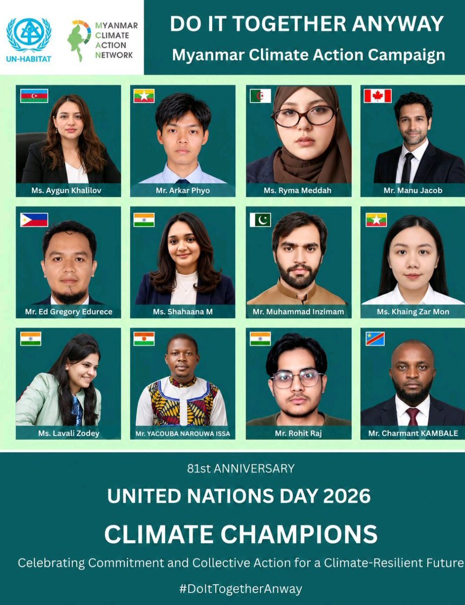 idf_jacobson's tweet photo. 🤝 Taking Climate Action Beyond Borders 🌍
Climate Champions from 52 countries unite through Myanmar Climate Action Campaign 2026, working towards a greener, sustainable and climate-resilient future.
💚 Together, we can make a difference!
#DoItTogetherAnyway #UNDay2026 https://t.co/fG4GGnA7gm